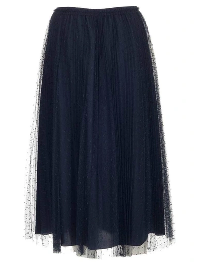 Shop Red Valentino Pleated Tulle Skirt In Blue