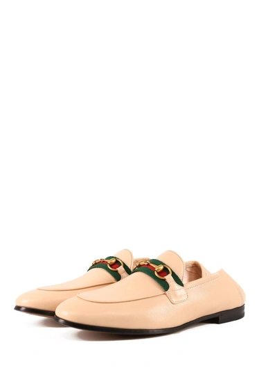 Shop Gucci Horsebit Web Loafers In Beige