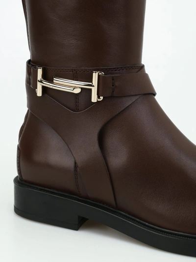 Shop Tod's Double T Detail Boots In Brown