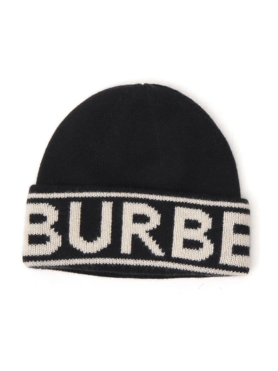 Shop Burberry Logo Intarsia Beanie In Black