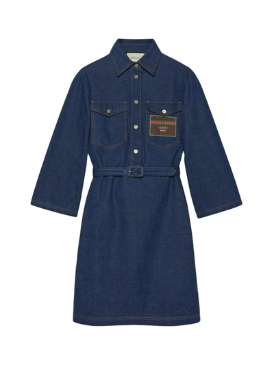 Shop Gucci Short Denim Dress In Blue