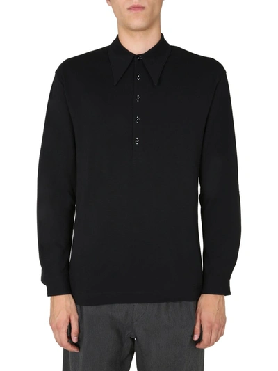 Shop Lemaire Long Sleeve Polo Shirt In Black