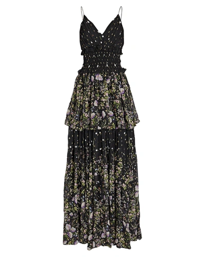 Shop Amur Mariposa Sleeveless Tiered Gown In Multi