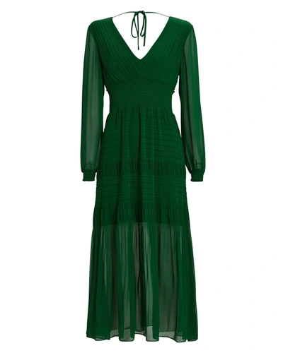 Shop Intermix Adrianna Smocked Midi Dress In Green
