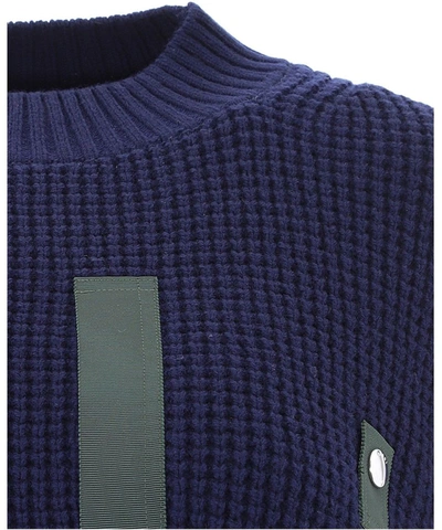 Shop Sacai Women's Blue Wool Sweater