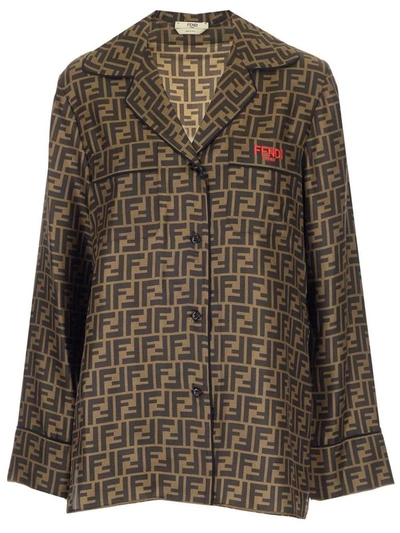 Shop Fendi Women's Brown Silk Shirt