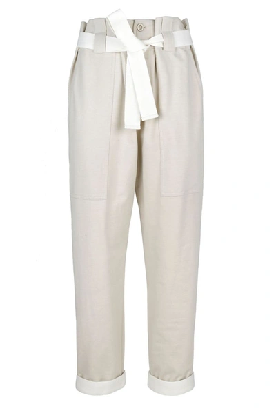 Shop Brunello Cucinelli Women's Beige Cotton Pants