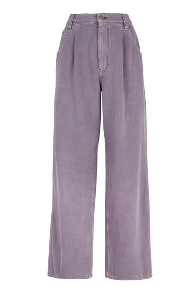 Shop Brunello Cucinelli Women's Purple Cotton Jeans
