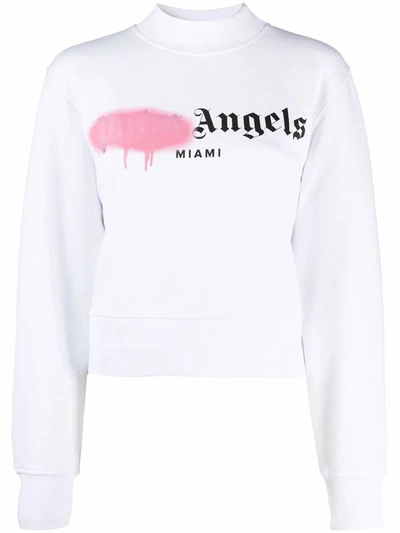 Shop Palm Angels Women's White Cotton Sweatshirt