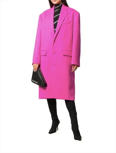 Shop Balenciaga Women's Fuchsia Wool Coat