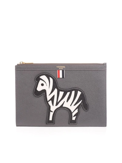 Shop Thom Browne Men's Grey Leather Pouch