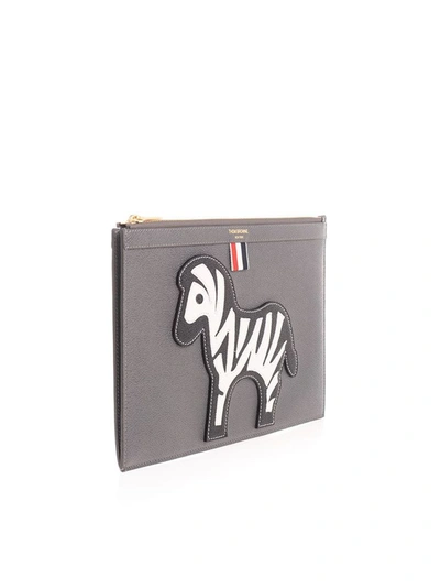 Shop Thom Browne Men's Grey Leather Pouch