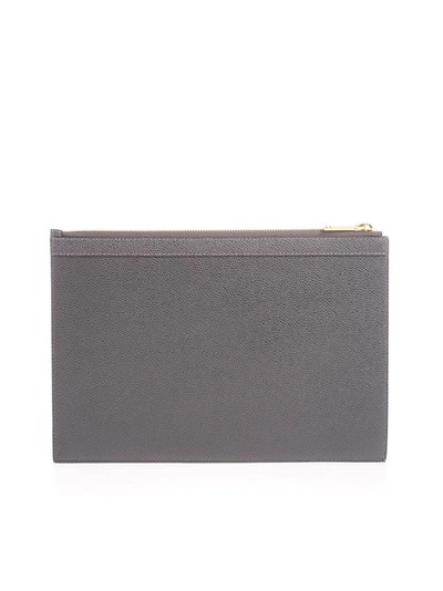 Shop Thom Browne Men's Grey Leather Pouch