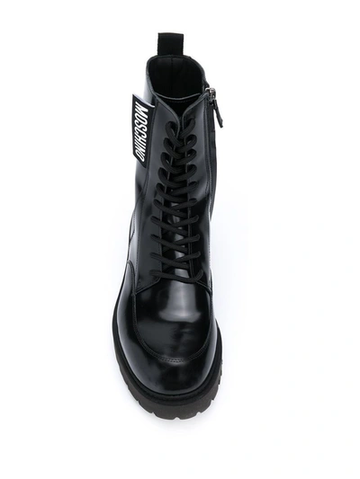 Shop Moschino Men's Black Leather Ankle Boots