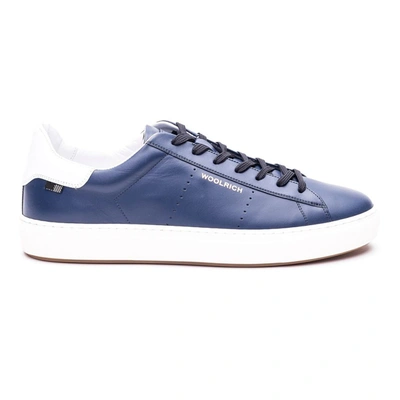 Shop Woolrich Men's Blue Leather Sneakers