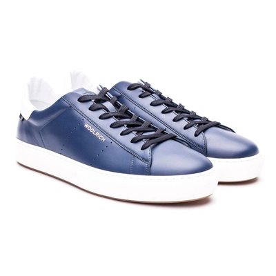 Shop Woolrich Men's Blue Leather Sneakers