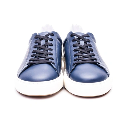 Shop Woolrich Men's Blue Leather Sneakers