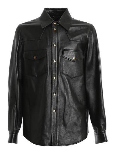 Shop Gucci Hammered Leather Shirt In Black