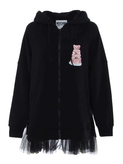 Shop Moschino Cake Teddy Bear Logo Hoodie In Black