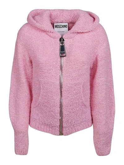 Shop Moschino Alpaca Blend Hooded Cardigan In Pink