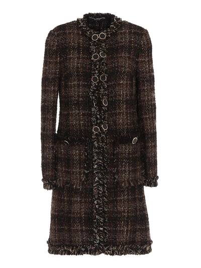 Shop Dolce & Gabbana Buttoned Tweed Coat In Brown