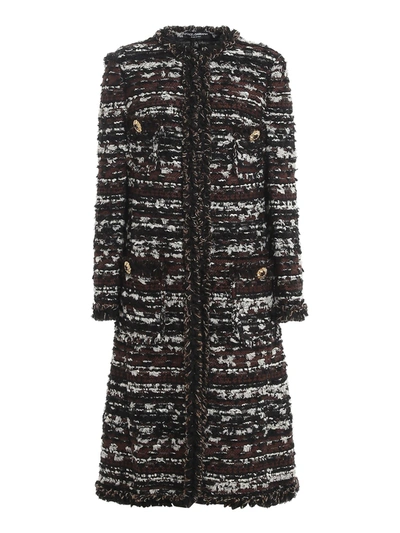 Shop Dolce & Gabbana Tweed Coat In Brown