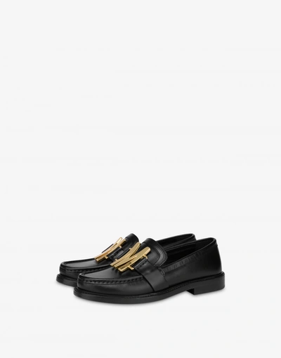 Shop Moschino Calfskin Loafers M In Black
