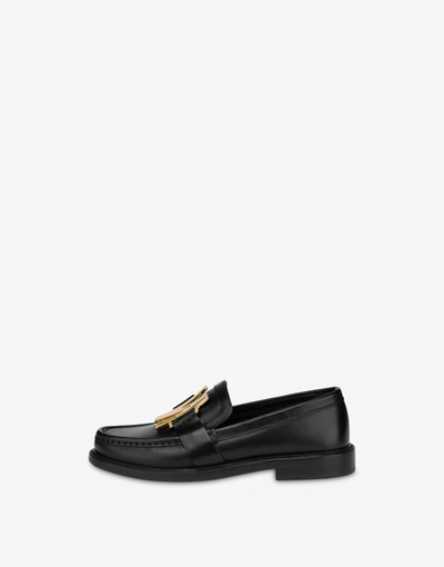 Shop Moschino Calfskin Loafers M In Black