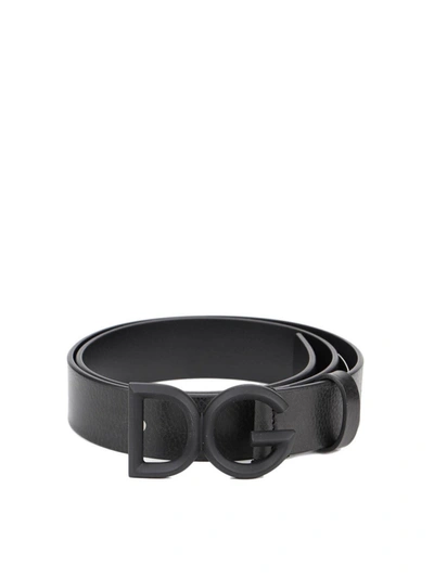 Shop Dolce & Gabbana Dg Logo Rubber Leather Belt In Black