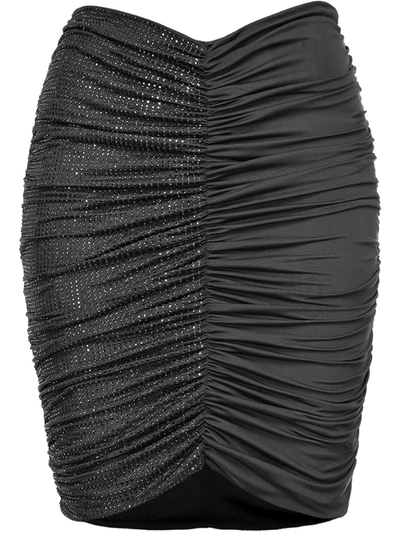 Shop Pinko Ruched Embellished Skirt In Black