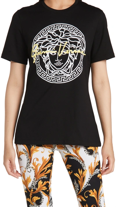 Shop Versace T-shirt Donna Bio In Nero/bianco/lime