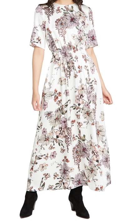 Shop Adam Lippes Smocked Waist Gown In Printed Charmeuse In White Floral