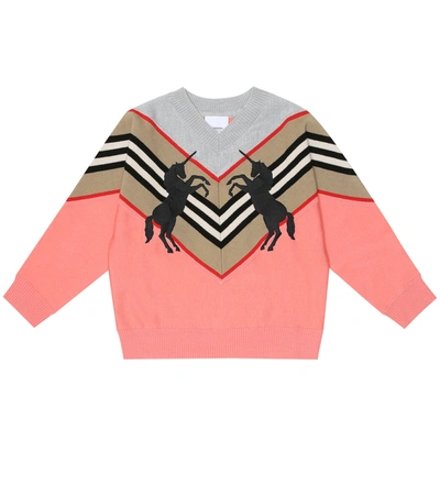 Shop Burberry Embroidered Wool-blend Sweater In Pink