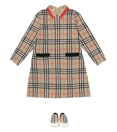 Shop Burberry Vintage Check Wool Dress In Beige