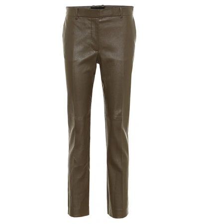 Shop Joseph Coleman Leather Cigarette Pants In Green