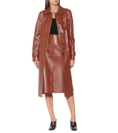 Shop Joseph Sidena Leather Midi Skirt In Brown