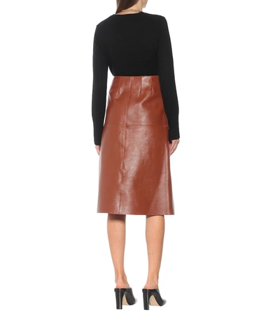 Shop Joseph Sidena Leather Midi Skirt In Brown
