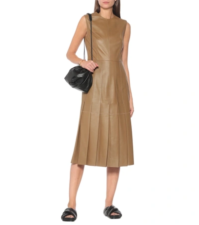 Shop Joseph Demry Leather Midi Dress In Brown