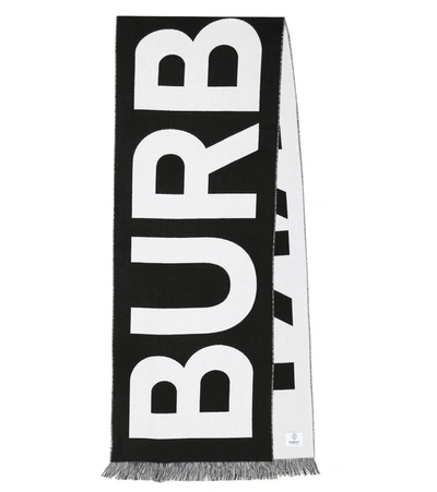 Shop Burberry Logo Wool Scarf In Black