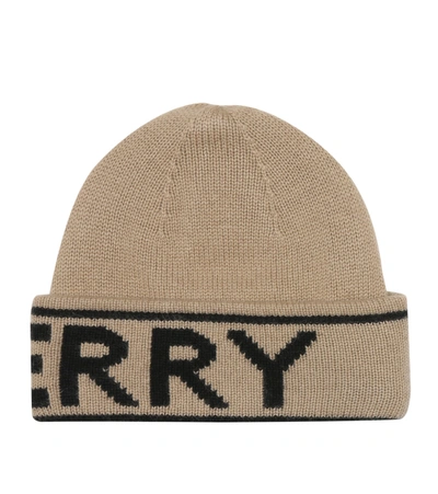 Shop Burberry Logo Cashmere Beanie In Beige