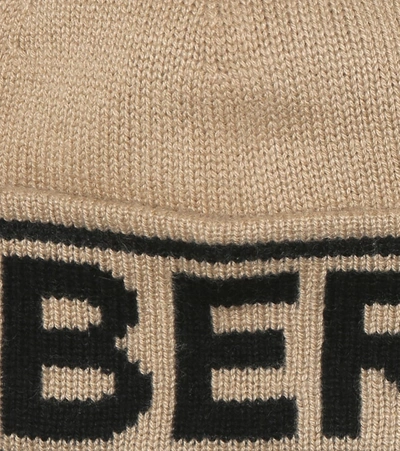 Shop Burberry Logo Cashmere Beanie In Beige