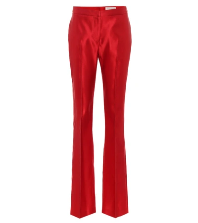 Shop Alexander Mcqueen Silk Satin High-rise Bootcut Pants In Red