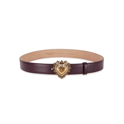 Shop Dolce & Gabbana Devotion Plum Leather Belt In Burgundy