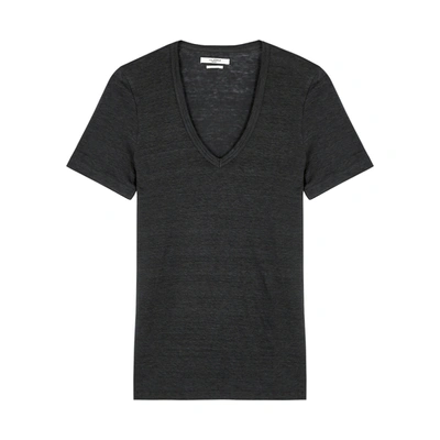 Shop Isabel Marant Étoile Kranger Dark Grey Linen T-shirt In Black