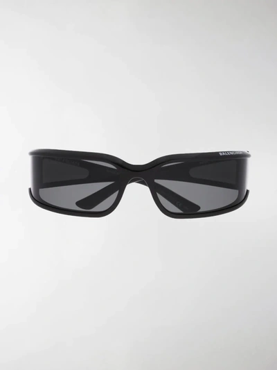 Shop Balenciaga Narrow Rectangular-frame Sunglasses In Black