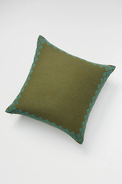 Shop Anthropologie Kantha-stitched Pillow In Green