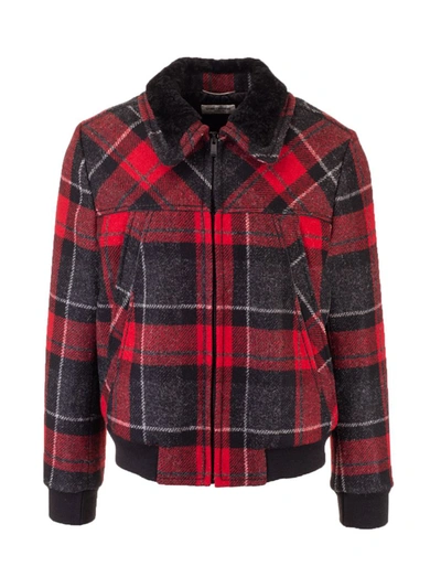 Shearling Tartan Jacket In Red And Black