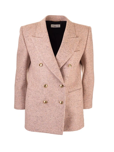 Shop Saint Laurent Women's Pink Wool Blazer