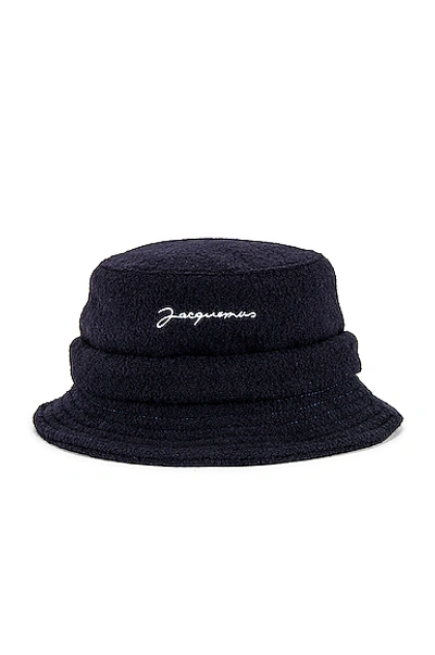 Shop Jacquemus Bob Logo Bucket Hat In Dark Navy