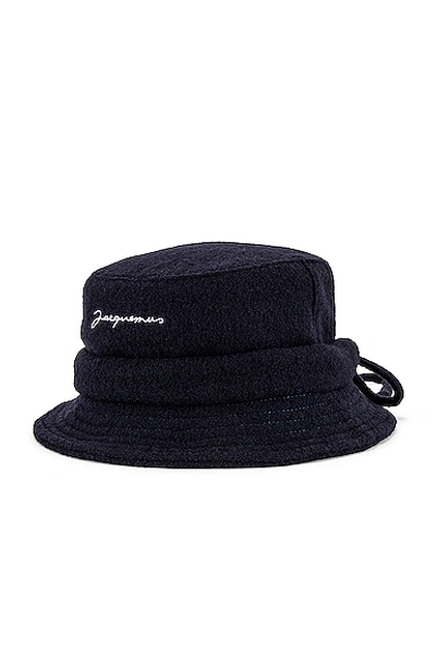 Shop Jacquemus Bob Logo Bucket Hat In Dark Navy